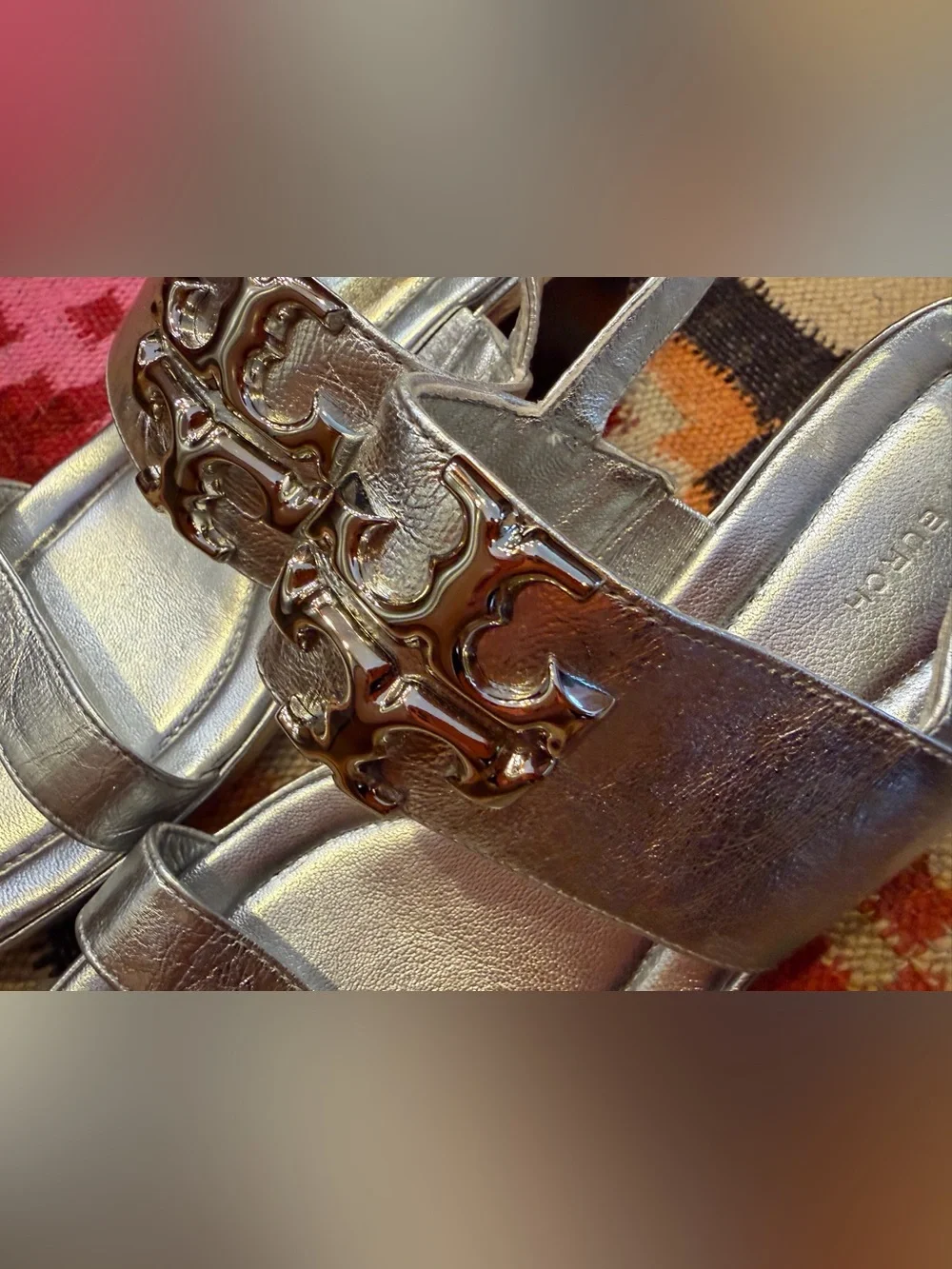 TORY BURCH silver Eleanor heel sandals excellent condition 7 1/2